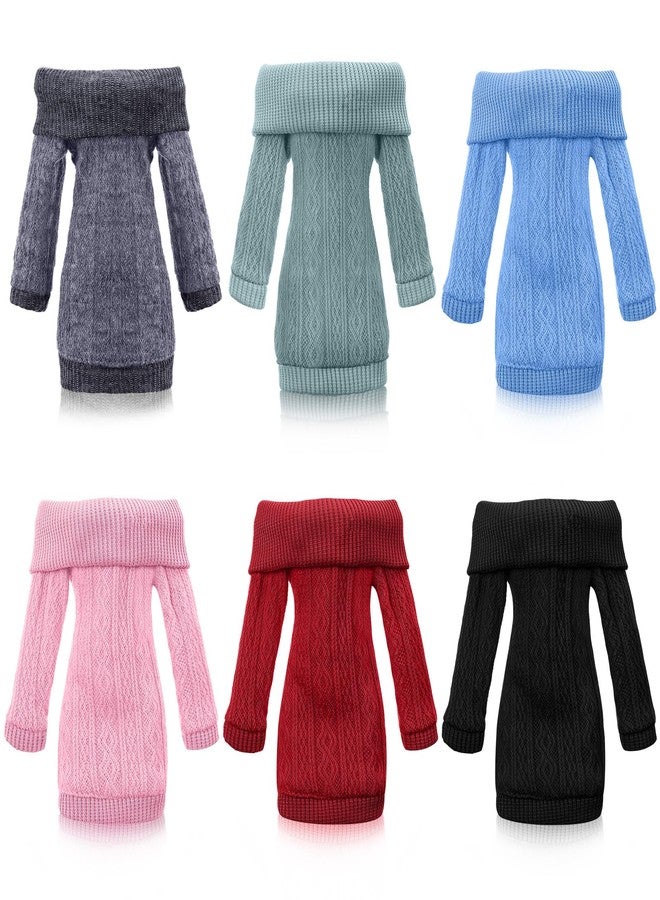 Fourluoo 6 Pcs Winter Doll Clothes 11.8 Inch Fashion Doll Sweater Outfits Sweet Accessories for Xmas Party Birthday Gifts(Green, Black, Red, Blue, Dark Gray, Light Pink) - Image 1